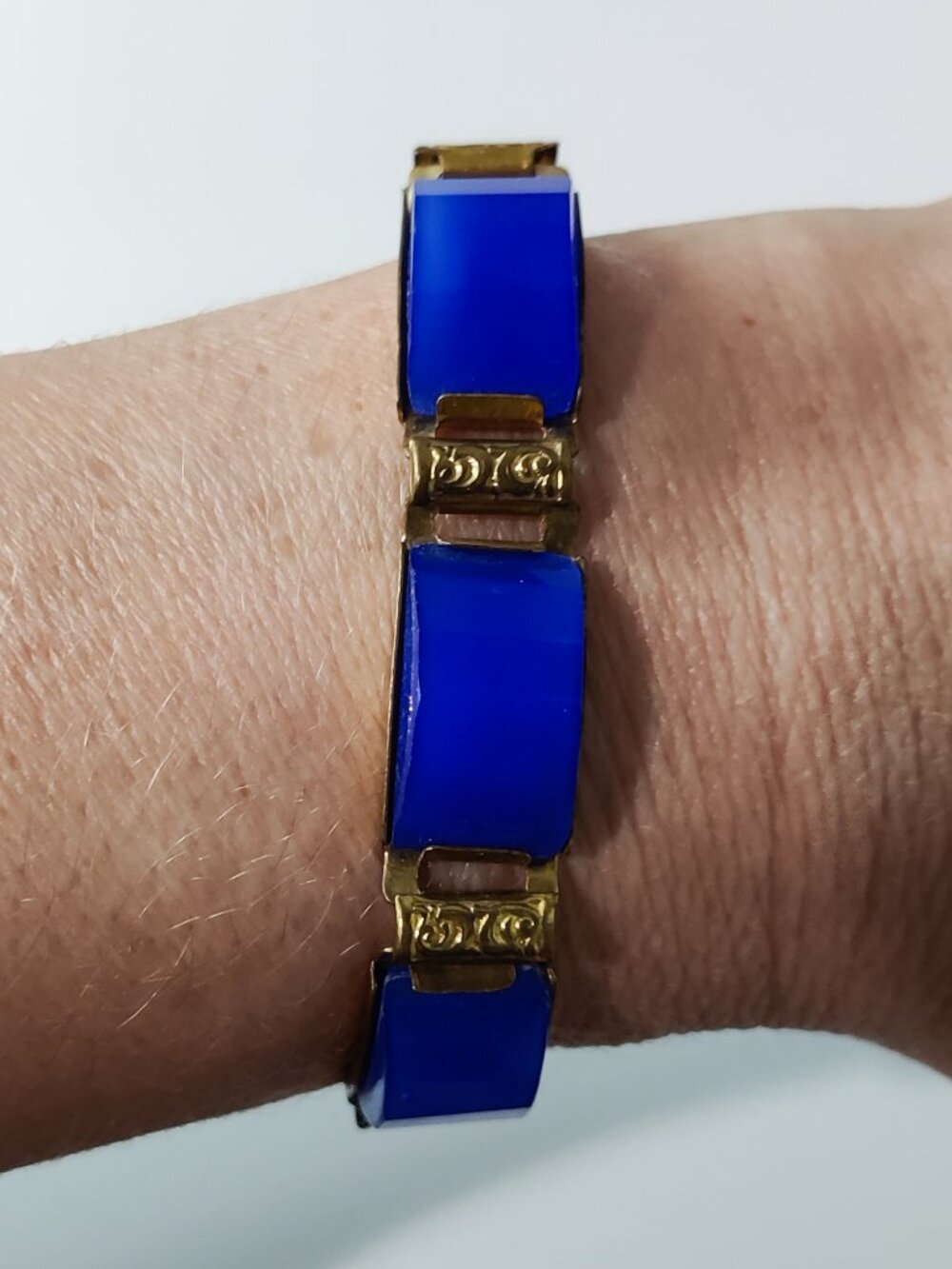 Vintage Cobalt Blue Glass Panel Bracelet